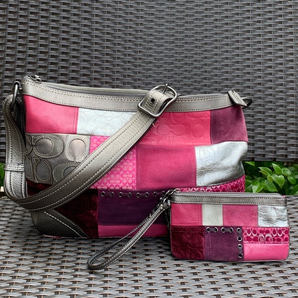 Coach Handbags - 2-pc COACH pink patchwork bag & wristlet
